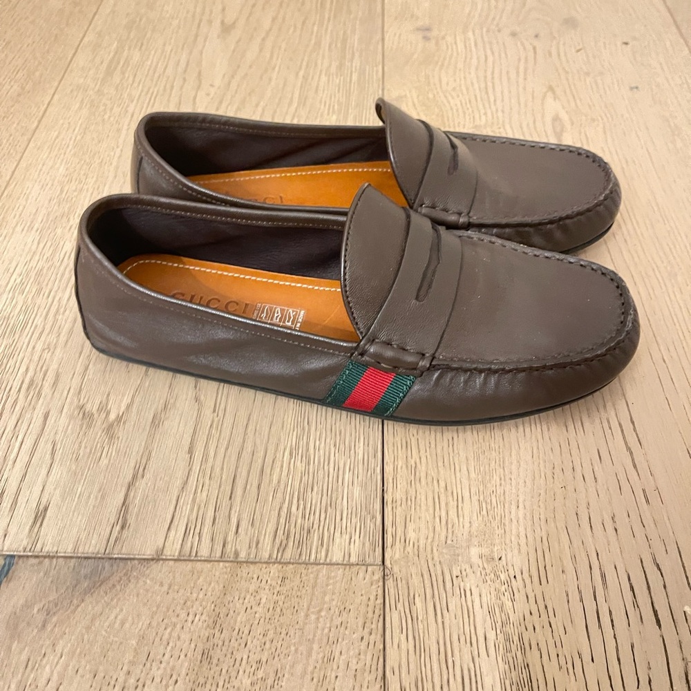 Gucci Dark Brown Leather Slip-On Loafers